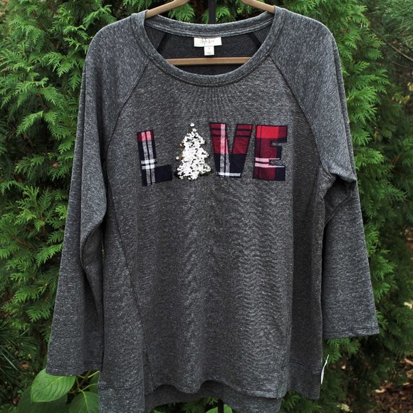 Style & Co Plus Sz-1x "LOVE" Sweatshirt with Sequin Detail NWT - Picture 1 of 4